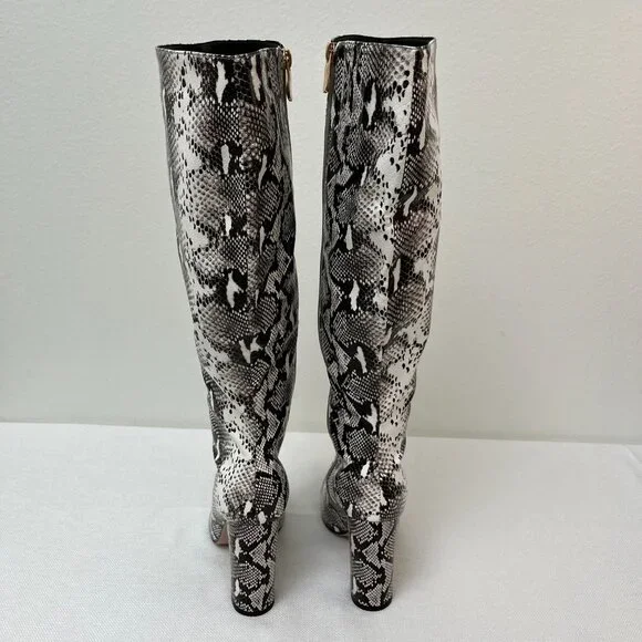 WetKiss PU Faux Snakeskin Pointed Toe Chunky Heel Side Zip Knee High Boot 9.5 - Picture 3 of 12